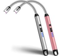 Electric Candle Lighter, 2 Pack Rechargeable USB C Lighters Long Reach for Scented Candle and BBQ, Electronic Plasma Arc Lighter Flameless and Windproof for BBQ Stove and Fireworks