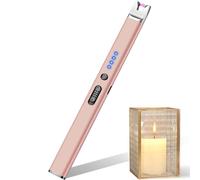 Electric Candle Lighter Long Reach USB Rechargeable BBQ Lighter for Candles, Flameless and Windproof Plasma Arc Lighters for Grill, Camping & Kitchen Use (Champagne Gold)