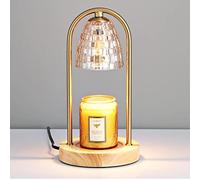 Electric Candle Warmer Lamp for Scented Jar Candles, Dimmable Candle Light Melter Candle Wax Warmer Lamp with 2 Bulbs Top-Down Candle Melting Flameless, Wax Lamp for Home Decor (Gold with Timer)
