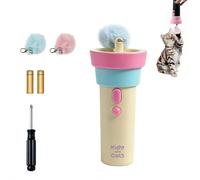 Electric Cat Teaser Launcher - Handheld Automatic Fluffy Pom-Pom Toy with 2 Replaceable Heads, Interactive Wand for Cats & Small Dogs, 2-Color Design (Pink/Cyan) with Batteries Included