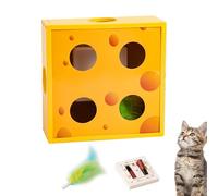 Electric Cat Toy, Cat Feather Toy, Automatic Feather Cheese Box, Cat Feather Toy, Intelligent Sensing, Funny Cat Toy, Spring Rotation in Hole Maze, Battery Operated