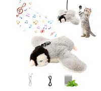 Electric Cat Toy, Interactive Cat Toy with Wings & Birdsong, Real Wings and Chirping Like a Bird, Plush Toy with Catnip, USB Rechargeable (Penguin)