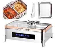 Electric Chafing Dish Buffet Server, 9L/13L Touch Screen Food Warmer, Detachable Design, Transparent Lid, Stainless Steel for Dinner, Parties, Camping
