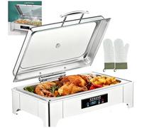 Electric Chafing Dish, Stainless Steel Buffet Server with Temperature Control, Visible Lid, Adjustable 30°C~85°C for Events and Festivals, Silent Descent Warmers