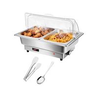 Electric Chafing Dishes for Buffet,9L Stainless Steel Chafing Dishes,Half-Size Buffet Servers and Food Warmers with Temperature Control Display and Clear Roll Lid for Parties,Catering,Festivals