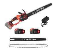 Electric Chainsaw Brushless Motor Handheld Chainsaw, 1500W Chain Saw with 35cm/13.65" Guide Bar 8M/S Chain Speed DC21V Rechargeable Battery System for Wood Cutting Red