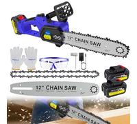 Electric Chainsaw Cordless 12 Inch, Cordless Chainsaw Brushless Motor with 2 Rechargeable Batteries, 10m/s Chain Speed Handheld Battery Chain Saw for Branch Wood Cutting Garden Tree Logging Trimming