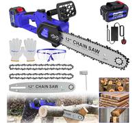 Electric Chainsaw Cordless 12 Inch, Cordless Chainsaw Brushless Motor with 4.0Ah Battery and 2 Chains, 10m/s Chain Speed Hand Held Battery Chainsaw for Branch Wood Cutting Garden Tree Logging Trimming