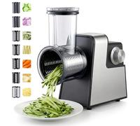 Electric Cheese Grater with 7 Stainless Steel Blades, 300W One-Touch Control Vegetable Shredder, Electric Grater for Slicing, Shredding, Grinding Vegetables, Fruits & Nuts