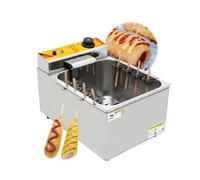 Electric Cheese Hot Dog Deep Fryer, 12L Capacity, 2.5kW, Stainless Steel, Commercial Cheese Hot Dog Sticks Frying Machine with 8 Hooks