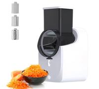 Electric Cheese & Vegetable Shredder Salad Processor, Automatic 3-in-1 Rotary Fruit Grater, Equipped with 3 Interchangeable Blades of Various Shapes for Cheese, Cucumber, and Carrot Slicing, White