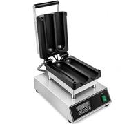 Electric Chicken Roll Waffle Maker, Dual Heating, 50-300°C Control | Digital display and independent mould controls, with non-stick aluminium plates and a stainless steel body.