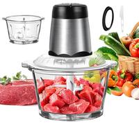 Electric Chopper with 2L Glass Container, Electric Food Blender Grinder, 4-in-1 - Food Processor for Chopping (Vegetables/Meat), Mixing and Grinding, 2 Speeds + 4 Two-Stage Knives