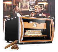 Electric Cigar Humidor Cabinet - 25L Cedar Wood, Negative Ion Air Purification, Temperature Adjustment 11-18℃, Holds 150 Cigars, 2 Layers