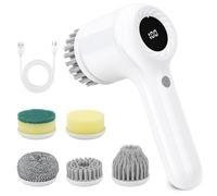 Electric Cleaning Brush Cordless, IPX7 Waterproof Electric Spin Scrubber, Sonic Scrubber with LED Display, 5 Replacement Heads, 2 Adjustable Speeds Bathroom Brush for Kitchen/Tile/Garden/Floor/car