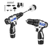 Electric Cleaning Brush, Cordless Scrubberswith 5 Replacement Heads, Lightweight Power Drill Kit with 2X 1.5Ah Batteries, 3/8" Chuck, 25+1 Torque Setting for Small Household Project, Cleaning