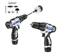 Electric Cleaning Brush, Cordless Scrubberswith 5 Replacement Heads, Lightweight Power Drill Kit with 1x 1.5Ah Battery, 3/8" Chuck, 25+1 Torque Setting for Small Household Project, Cleaning