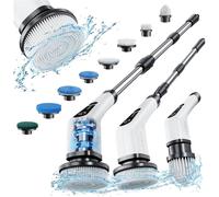 Electric Cleaning Brush， Electric Spin Scrubber Cordless with 8 Interchangeable Drill Brush Heads， Tub and Floor Tile Mop Set with 137 cm Adjustable Handle for Bathroom Kitchen Car Floor (White), New 
