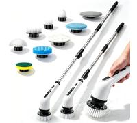 Electric Cleaning Brush, Electric Spin Scrubber with 9 Replaceable Brush Heads and Adjustable Extension Handle, Simple Scrub Vibrating Cordless Cleaner for Bathroom Kitchen Floor Tile