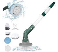 Electric Cleaning Brush - Long Handled Bathroom Cleaner, Cordless Power Scrubber with 4 Attachments, 380rpm Bathroom Cleaning Brush for Showers, Sinks and Surfaces - Electric Spin Scrubber Green