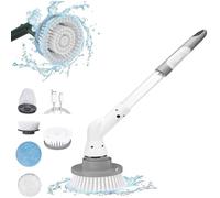 Electric Cleaning Brush - Long Handled Bathroom Cleaner, Cordless Power Scrubber with 4 Attachments, 380rpm Bathroom Cleaning Brush for Showers, Sinks and Surfaces - Electric Spin Scrubber White
