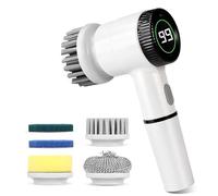 Electric Cleaning Brush with 3 Speeds, Cordless Spin Scrubber with LED Display, 5 Replaceable Brush Heads, Waterproof Power Scrubber for Bathroom, Kitchen, Floor, Tile, Bathtub, Car, Stove, Window