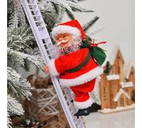 Electric Climbing Ladder Santa Claus on Rope Musical Climbing Santa Claus on Beads Chain Musical Moving Figure Plush Christmas Figurine Ornament Music Xmas Tree Hanging Ornament Holiday Party Supplies