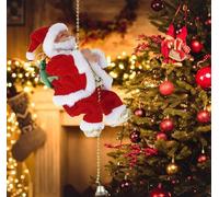 Electric Climbing Ladder Santa Claus on Rope Musical Climbing Santa Claus on Beads Chain Musical Moving Figure Plush Christmas Figurine Ornament Music Xmas Tree Hanging Ornament Holiday Party Supplies