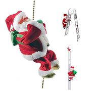Electric Climbing Santa Claus Toy with Music, Animated Santa Doll Climbs Ladder or Rope, Battery Operated Climbing Santa Claus, Climbs Up and Down, Moving Santa Xmas Tree Hanging Ornament (A)