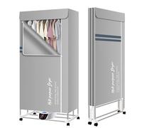 Electric Clothes Dryer, 2-Tier Heated Clothes Airer, Energy-Efficient Heated Airer with Cover for Clothes Drying, 240 Minutes Timer, Auto Power-Off, 1500W (Remote Control) (Grey-2)