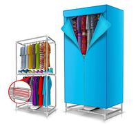 Electric Clothes Dryer Airer Portable Warm Air Drying Wardrobe with Hot Air Fan Soon Heated Clothes Drying Pod Cabinet for Quick Drying (Blue 900W Stainless Steel)