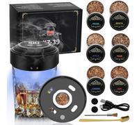 Electric Cocktail Smoker Kit, Rechargeable Whiskey Smokers Kit with 6 Flavors Wood Chips, Flame Free Cocktail Smoker Infuser Whiskey Gift Sets for Men Dad Husband