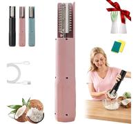 Electric Coconut Grater Machine, Portable Handheld Coconut Scraper Peeler Shredder, Wireless Automatic Anti-Splash Rotating Kitchen Grater for Fruit Hard Skin Removal & Fish Scale Scraping (Pink)
