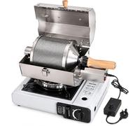 Electric Coffee Bean Roaster, 400g, 1200W, Adjustable Temperature and Speed | 304 stainless steel construction, quartz glass chamber, built-in thermometer, digital display and insulated wooden handle.