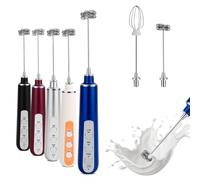 Electric Coffee Milk frother, Handheld Milk frother, USB Rechargeable, 1 Milk Frothing Head, 1 Stirring Head, Suitable for Matcha, Coffee, Latte, Cappuccino, hot Chocolate (Blue)