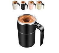 Electric Coffee Mug with A Built-in LCD Thermometer, 12.85oz Automatic Self Stirring Coffee Mug, Automatic Magnetic Stirring CoffeeCup, Perfect for Brewing Cofee, Milk (Black)
