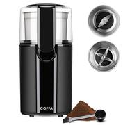 Electric Coffee & Spice Grinder - 200W, 70g Capacity, 2 Stainless Steel Bowls for Wet & Dry Grinding, Includes 2-in-1 Scoop & Brush, One-Touch Compact Design COFFA®