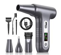 Electric Compressed Air Duster for PC with HD Display - Air Blower 200,000 RPM with LED Light, Rechargeable 6000mAh Air Blower Gun for Keyboard Home Outdoor Car Cleaning, W06, Silver