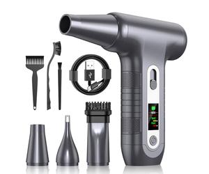 Electric Compressed Air Duster for PC with HD Display - Air Blower 200,000 RPM with LED Light, Rechargeable 6000mAh Air Blower Gun for Keyboard Home Outdoor Car Cleaning, W06, Silver