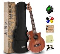 Electric Concert Ukulele with Equalizer - 23 Inch Acoustic-Electric Uke for Adults Beginner Kit - Includes Case, Tuner, Strap, Strings, Picks, Clean Cloth
