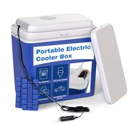 Electric Cool Box 22L - Large Portable Cooler Box Powered by 12V In-Car Socket - Ideal for Camping & Picnics - One Active Lid, One Passive Lid, Includes 2 Ice Packs