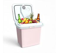 Electric Cooler, 26 Liter Mini Fridge with Automatic Locking Handle - Pink