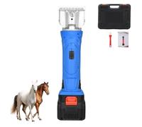 Electric Cordless Horse Clippers, 500W Professional Horse Hair Equine Trimmer, 6-Speed Adjustable Control, Carbon Steel Blades, 2500r/min Cordless Horse Clipping Combo for Thick Hair Blue (1 Battery)