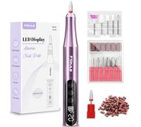 Electric Cordless Nail Drill File: LED Display Professional Portable Nail Drill for Acrylic Gel Dip Powder Nails Manicure Pedicure Kit Tool with Nail Drill Bits Sanding Bands, Purple