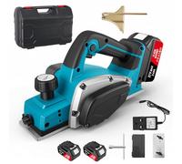 Electric Cordless Planer Wood Planer Tools with 800W Brushless Motor, 16500Rpm 2x21V 2.6Ah Battery & Fast Charger, Stepless Speed, 82mm Planing Width & 2mm Planing Depth, for DIY & Furniture Projects