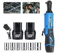 Electric Cordless Ratchet Wrench 3/8", Battery Power Ratchet Wrench Set 230RPM w/ 2 x 12V 1.5Ah Li-Ion Batteries, Fast Charger, 7 Sockets for Tight Spaces Car Motor Auto Repairing, DIY