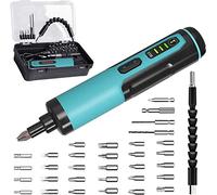 Electric Cordless Screwdriver Set Kiprim 4V Rechargeable Adjustable Torque Electric Screwdriver Gun with 33 Magnetic Bits Set (2 Drill Bits Included),Dual Flashlights,Carrying Box,Type C Cable