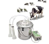 Electric Cow/Goat Milking Machine Kit for Cows, Goats, Sheep, 3L, 5L, 10L, 14L Automatic Portable Pulse Breast Pump with 2 Teat Cups + 1 Stainless Steel Bucket for Home Farm Use(Cattle,10L)