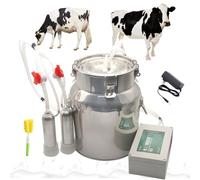 Electric Cow Milking Machine - Rechargeable Pulsation Cattle Milker with Stainless Steel Bucket and Silicone Tube, Auto Stop, Battery Powered