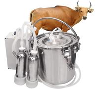 Electric Cow Milking Machine - Stainless Steel Bucket Direct Suction Wired Milker for Cattle Dairy Farming with Automatic Stop, 5L Capacity